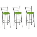 Ver imagem 1 de Kit 3 Banquetas Altas Cromada com Encosto Assento Verde