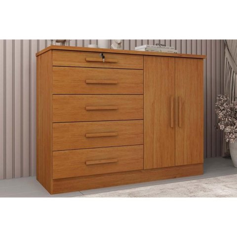 Cômoda de Quarto Istambul C/ 2 Portas e 5 Gavetas Cinamomo - Tcil Móveis