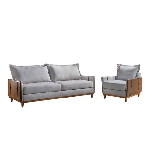 Conjunto Living 4 Lugares Sofá Poltronas Dubai Cinza