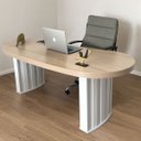 Ver imagem 2 de Mesa para Escritório com Tampo Curvado e Pés Ripados Carvalho/branco