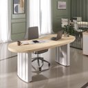 Ver imagem 3 de Mesa para Escritório com Tampo Curvado e Pés Ripados Carvalho/branco