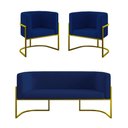 Ver imagem 1 de Kit 2 Poltronas + Sofá 2 Lugares Base de Metal Gold Balaqui Azul Marinho
