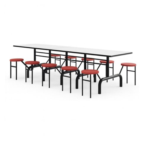 Mesa para Refeitório Escamoteável 10 Lugares Mdp Branco de 25 Mm - Assento Vermelho - 50904