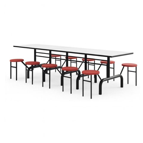 Mesa para Refeitório Escamoteável 10 Lugares MDP Branco de 25 mm - Assento Vermelho - 50904