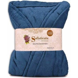 Roupão Microfibra Plush Inverno Frio Toque Macio Unissex Cor: Azul Profundo Tamanho: G