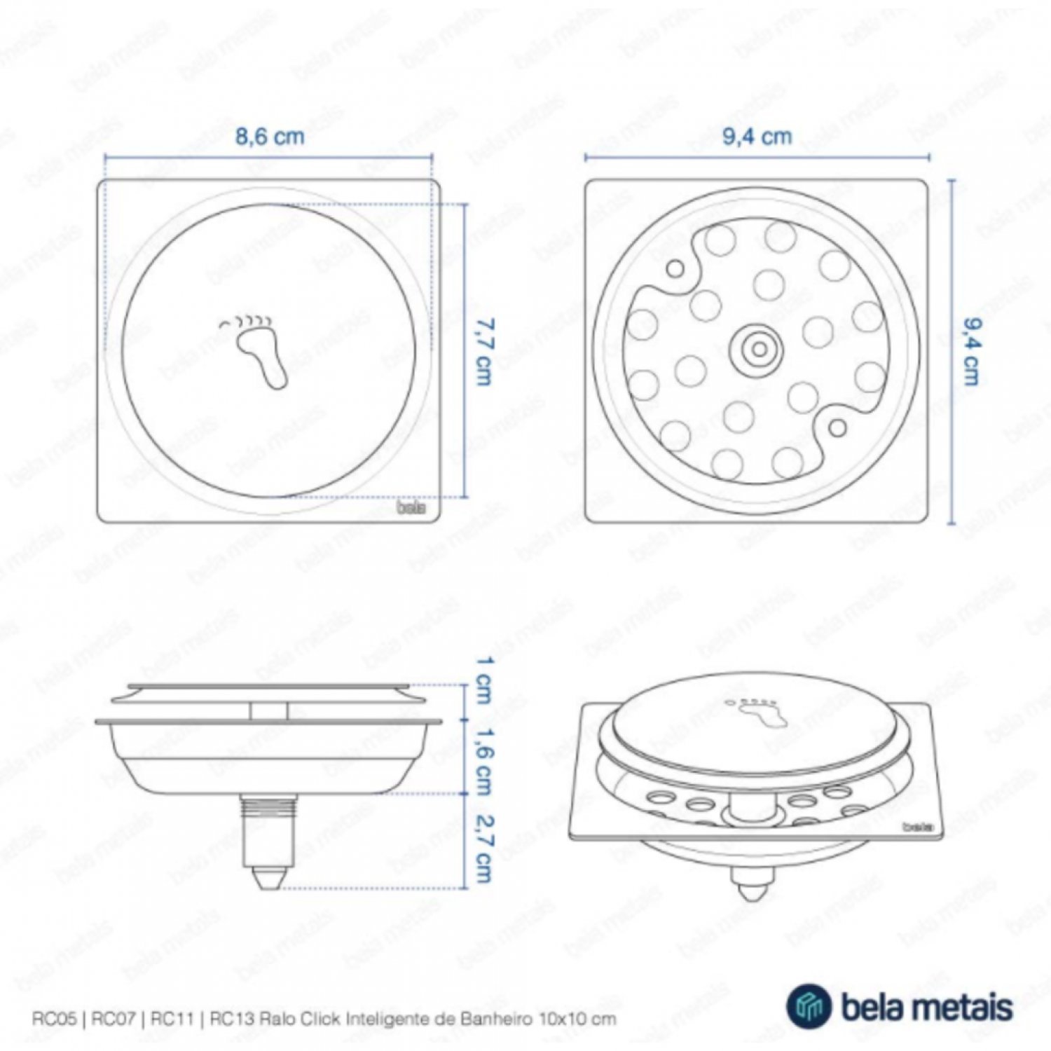 Ralo Inox Click Inteligente de Banheiro 10x10cm Bela Metais - 6
