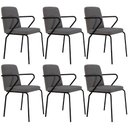 Ver imagem 1 de Kit 06 Cadeiras Estofada para Sala de Jantar com Braço Loft Preto C01 Linho Fendi Cinza - Lyam