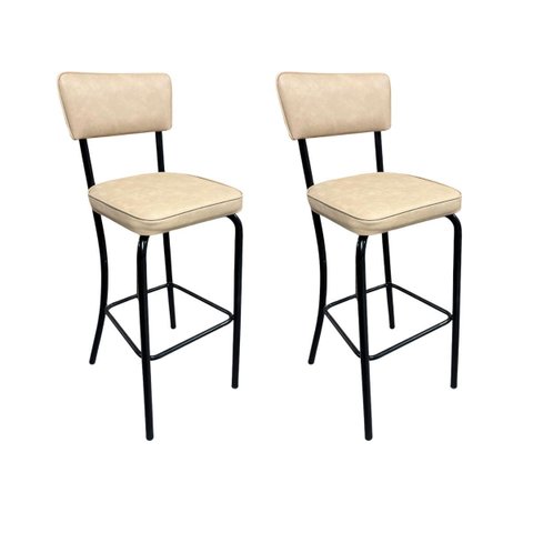 Kit 2 Banquetas Olivia Altura 65cm para Bar e Cozinha Preta com Assento Confortável Cor Bege Encosto