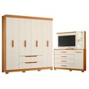 Ver imagem 1 de Guarda Roupa Casal Doble 8 Portas de Bater 4 Gavetas MDP com Cômoda Cinamomo Off White Albatroz