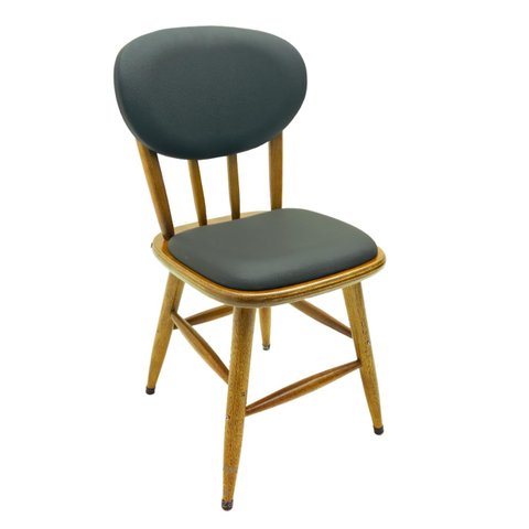 Cadeira de Jantar Madeira Maciça Torneada Estofada Courino Assento 43cm Sala Cozinha Bar - Natural