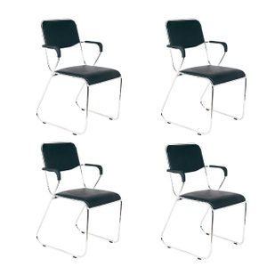 kit com 4 Cadeira de Escritório  Interlocutor Fixa C/braço Dakar Dubai Cromada W-20 Preta