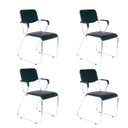 Ver imagem 1 de kit com 4 Cadeira de Escritório Interlocutor Fixa C/braço Dakar Dubai Cromada W-20 Preta