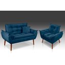 Ver imagem 1 de Kit 01 Poltrona + 01 Namoradeira Opala + 02 Almofadas Suede Azul Marinho-rv Decora