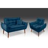 Kit 01 Poltrona + 01 Namoradeira Opala + 02 Almofadas Suede Azul Marinho-rv Decora - 1