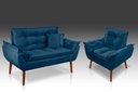 Ver imagem 1 de Kit 01 Poltrona + 01 Namoradeira Opala + 02 Almofadas Suede Azul Marinho-rv Decora