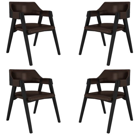 Kit 4 Cadeiras Sala de Jantar e Jogos Carteados Madeira Maciça Poker Pu Marrom/preto G42 - Gran Belo