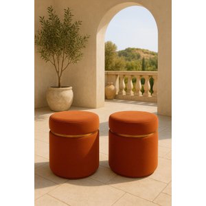 Kit Puff com Cinta Dourada Superior Terra Cota Veludo