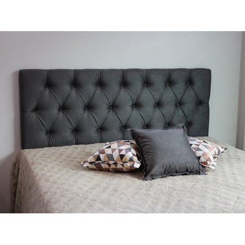 Cabeceira Para Cama King 195x50cm Cinza Escuro Com Botões Na Mesma Cor - Alta Durabilidade