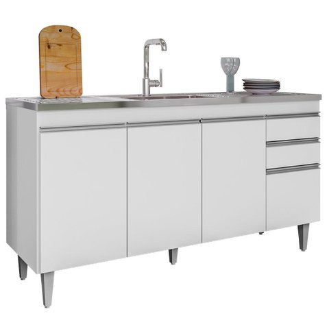Balcão de Pia para Cozinha 150 Cm 4 Portas Lyan Branco