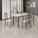 Ver imagem 1 de Conjunto de Mesa Tubular 140cm x 75cm Tampo em Vidro com 6 Cadeiras Iris B Prata/Botanic Bege/Mart
