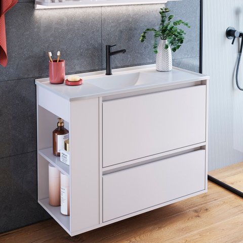 Gabinete de Banheiro 80cm com Lavatório 1 Porta Zeus Branco F10 - Mpozenato
