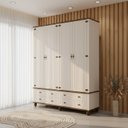 Ver imagem 1 de Guarda-Roupa 4 Portas 4 Gavetas com Tampo Bases e Pés de Madeira Maciça Joy Off White