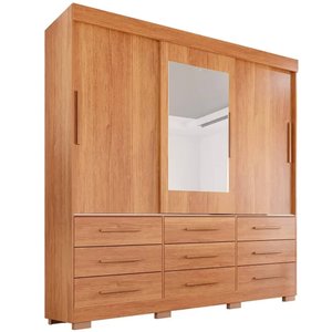 Guarda Roupa Athenas Bianchi Casal 3 Portas 9 Gavetas Cor Nature