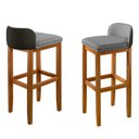Ver imagem 4 de Kit 2 Banqueta Alta Bar Balcão Onix Banco Área Gourmet Sacada Pés Madeira Cor Bege Detalhe em Preto
