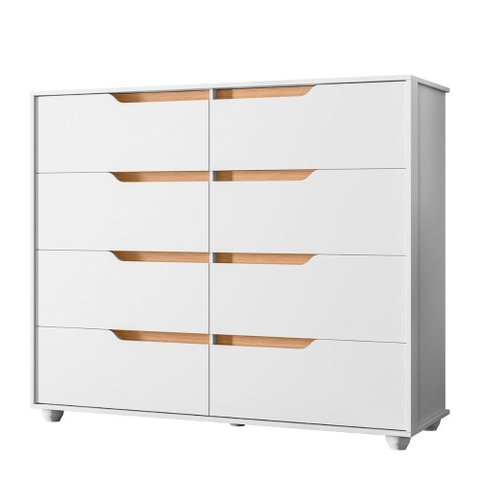 Cômoda Quarto Doble com 8 Gavetas e Pés Branco/freijo