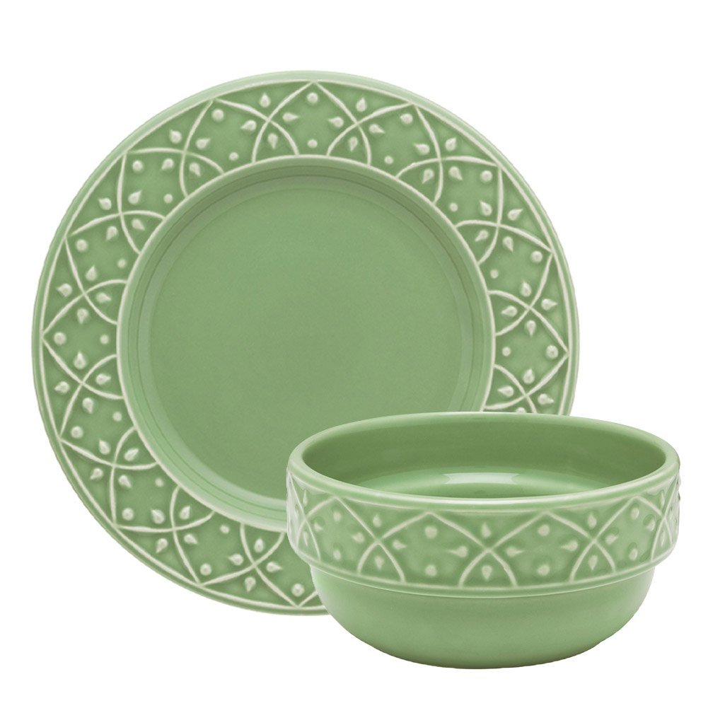 Kit Tigelas Bowl e Pratos de Sobremesa 12 Peças Mendi Sálvia Oxford® Cerâmica - 1