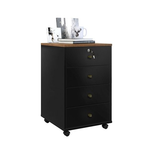 Gaveteiro Intelectual PLUS Natura/PRETO TX 4 Gavetas