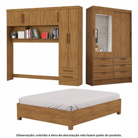 Guarda Roupa Sevilha com Espelho e Cama Casal Carioca Móveis Cinamomo