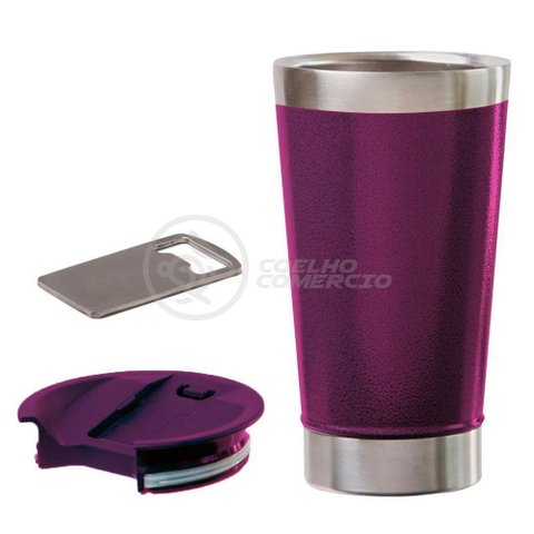Copo Térmico com Tampa e Abridor de Garrafa 473ml Roxo