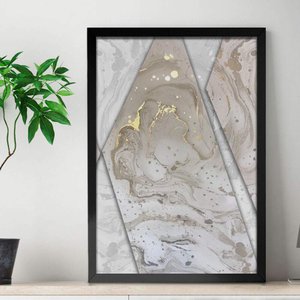 Quadro Decorativo Abstrato Mármore Bege Com Dourado-34x49Cm