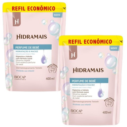 Kit 2 Refil Sabonete Gel Perfume de Bebê 400ml Hidramais