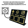 Placa Tripla Pix Instagram Whatsapp Qr Code Acrílico Preto com Dourado 22x15cm - 2
