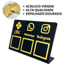 Placa Tripla Pix Instagram Whatsapp Qr Code Acrílico Preto com Dourado 22x15cm - 3