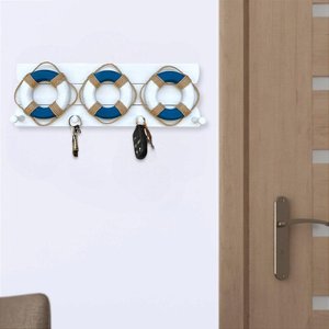 Cabideiro Náutico Bóias Azul Marinho Decoração Casa de Praia