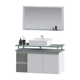 Conjunto Gabinete Banheiro 2 Gavetas 2 Portas 80cm com Espelheira Diamante - Cinza Rovere - Cinza - 2