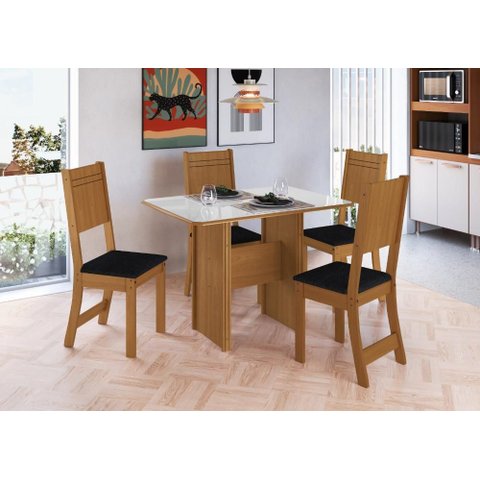Conjunto Sala de Jantar Fidelitá Atenas 110cm com 4 Cadeiras Freijó/off-white Assento Preto