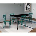 Ver imagem 1 de Conjunto De Mesa Elen Retangular 140X80Cm Preto Com 4 Cadeiras Katrina Azul Turques - Preto
