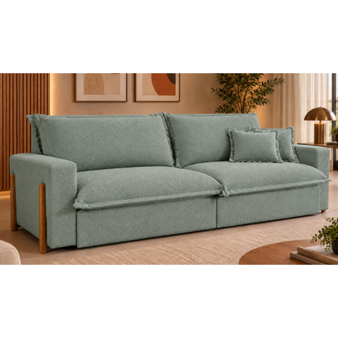 Sofá Cama, Retrátil e Reclinável Dubai, Tecido Bouclé, Molas Ensacadas, 2,30m.