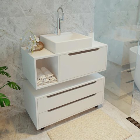 Conjunto Banheiro com 2 Balcões Brancos - Tecno