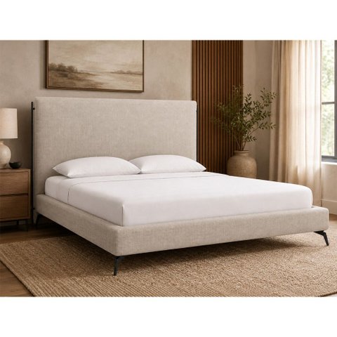 Cama Japonesa com Cabeceira Almeriaharu Queen Linho Bege - Sallar Home