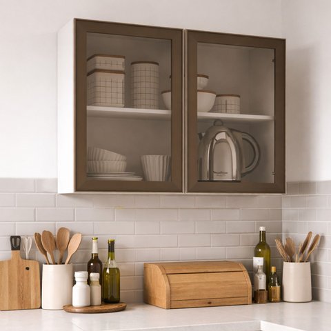Armário Aéreo 2 Portas de Vidro 80cm Amara Politorno Móveis