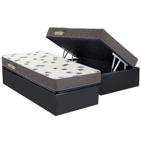 Cama Box Baú Solteiro: Colchão Espuma D33 Ortobom Light Saúde + Base CRC Suede Gray(88x188)