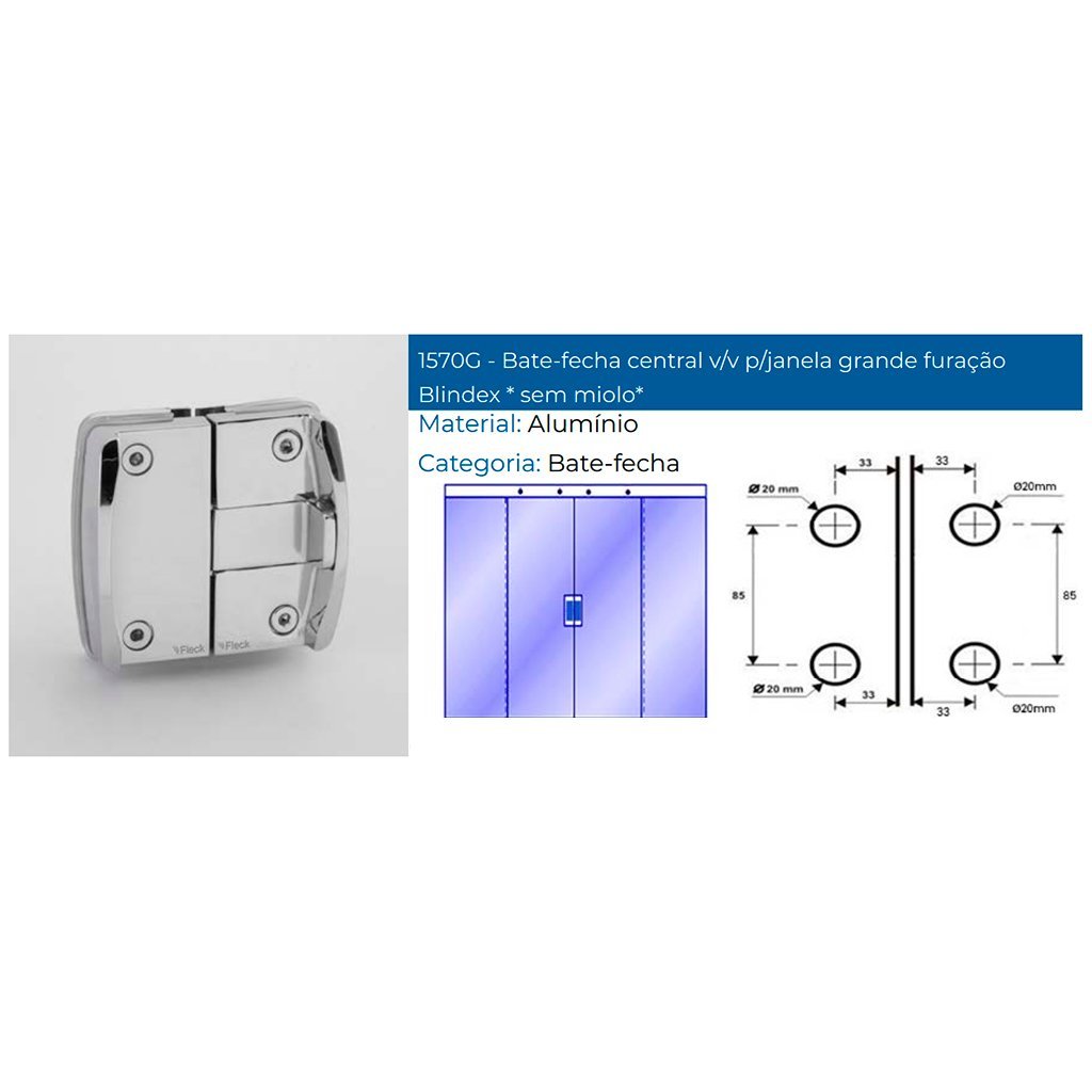 Bate Fecha Grande para Janela de Vidro Blindex Vidro / Vidro de Alumínio Cromado - Metalback - 6
