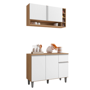 Kit de Cozinha Balcão e Armário Aereo Vanessa Ajl Móveis:amêndoa Branco