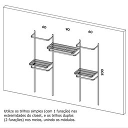Closet arara aramado trilho parede super resistente moderno 2,20 PT - 2