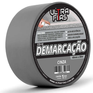 Fita Demarcação de Solo Pvc 48 Mm X 30 Metros - Cinza